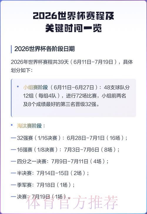 2026世界杯每日赛程最新最新时间表查询入口